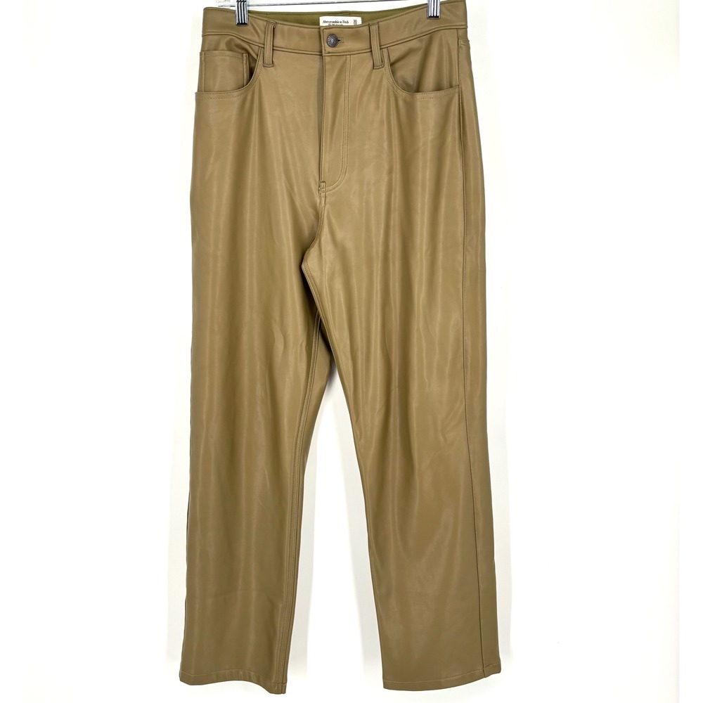 Abercrombie & Fitch 90s Straight Vegan Leather Pants Sz 30 Green Ultra High Rise